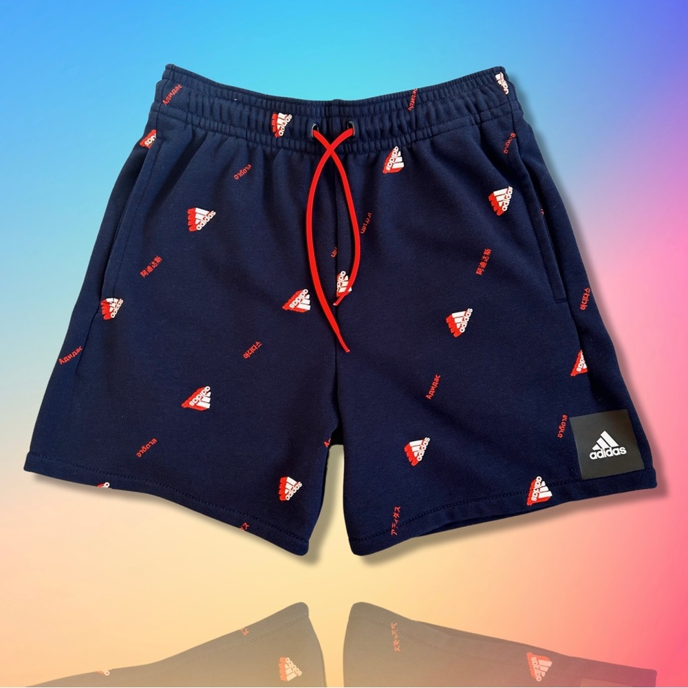 RARE ADIDAS 5” SHORTS |🫰🏼EMBROIDERED PATCHWORK | SIZE SMALL | NAVY BLUE | NWT